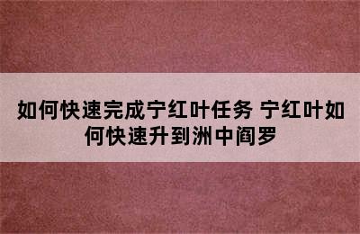 如何快速完成宁红叶任务 宁红叶如何快速升到洲中阎罗